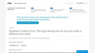 Database Creation Error: The login already has an account under a ...