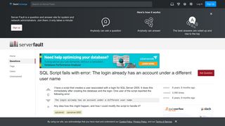 sql server - SQL Script fails with error: The login already has an ...