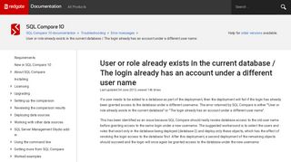 User or role already exists in the current database / The login already ...