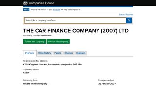 THE CAR FINANCE COMPANY (2007) LTD - Overview (free company ...