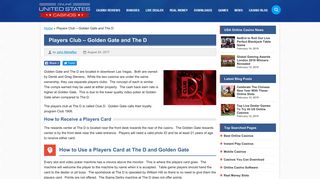 Players Club - Golden Gate and The D | Cards and Rewards