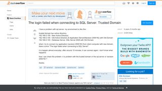 The login failed when connecting to SQL Server. Trusted Domain ...