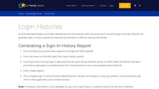 Login History Reports | OurFamilyWizard