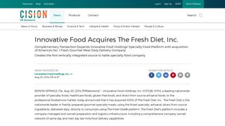 Innovative Food Acquires The Fresh Diet, Inc. - PR Newswire