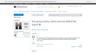 the group policy client service failed the logon - Microsoft