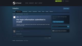 the login information submitted is invalid :: Paladins General Discussions