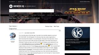 Star Wars: The Old Republic LOGIN ISSUE - Answer HQ