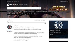 STAR WARS The Old Republic Repeated Login Fail - Answer HQ
