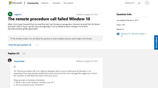 The remote procedure call failed Window 10 - Microsoft Community