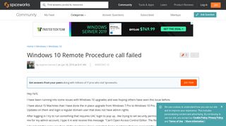 Windows 10 Remote Procedure call failed - Spiceworks Community