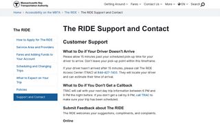 The RIDE Support and Contact | The RIDE | MBTA