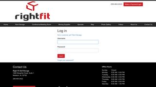 Right Fit Self Storage: Log in