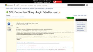 SQL Connection String - Login failed for user | The ASP.NET Forums