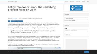 Entity Framework Error - The underlying provider failed on Open ...