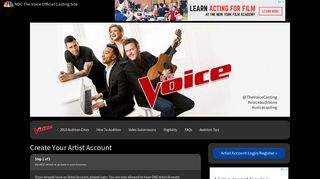 New Artist Account | Register | NBC The Voice - Official Casting ...