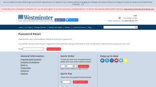 Password Reset - The Westminster Collection