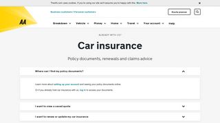 Already a customer with us | Car Insurance I AA