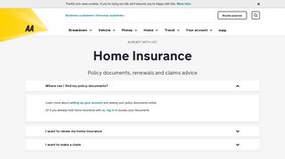 Home insurance | Access your policy documents online | AA