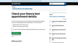 Check your theory test appointment details - GOV.UK