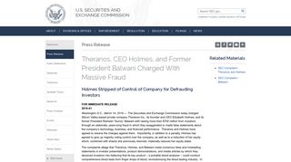 SEC.gov | Theranos, CEO Holmes, and Former President Balwani ...