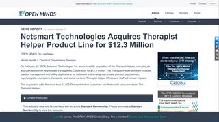 Netsmart Technologies Acquires Therapist Helper Product Line for ...
