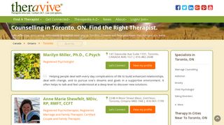 Counselling Toronto, ON: Caring and Competent. Find the ... - Theravive