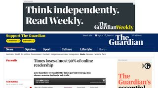 Times loses almost 90% of online readership | Media | The Guardian