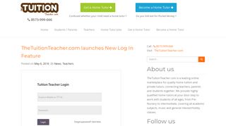 TheTuitionTeacher launches New Log In Feature