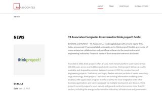 TA Associates Completes Investment in think project! GmbH - News | TA