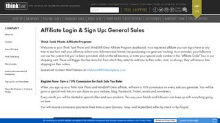 Affiliate Login & Sign Up: General Sales • Think Tank Photo