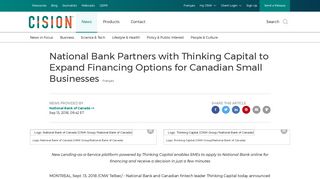 National Bank Partners with Thinking Capital to Expand Financing ...