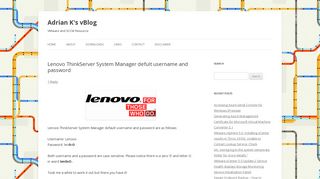 Lenovo ThinkServer System Manager Defult Username and Password