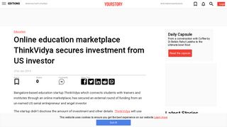 Online education marketplace ThinkVidya secures investment from US ...