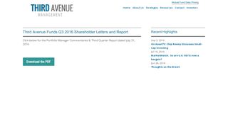 Third Avenue Funds Q3 Shareholder Letters and Report - Third ...