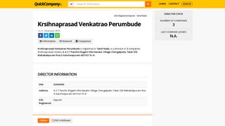 Krsihnaprasad Venkatrao Perumbude Director Information ...