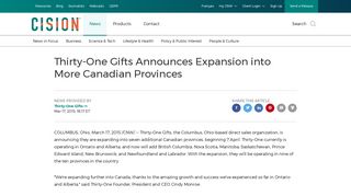 Thirty-One Gifts Announces Expansion into More Canadian Provinces
