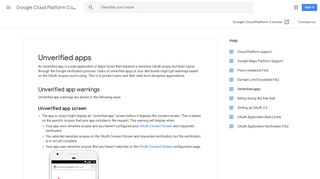 Unverified apps - Google Cloud Platform Console Help - Google Support