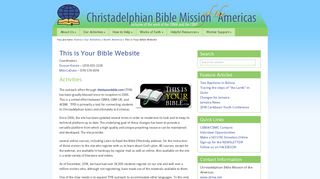 This is Your Bible Website | Christadelphian Bible Mission of the ...