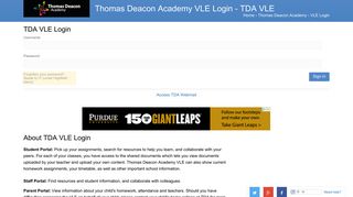 Thomas Deacon Academy VLE TDA VLE Student Staff Parent