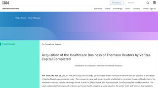 Acquisition of the Healthcare Business of Thomson Reuters by Veritas ...
