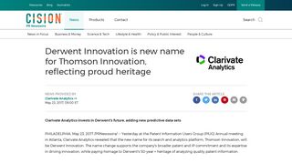 Derwent Innovation is new name for Thomson Innovation, reflecting ...