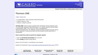 Thomson ONE - Galileo.usg.edu - University System of Georgia