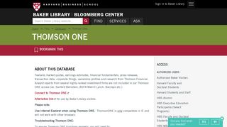 Thomson ONE | Baker Library | Harvard Business School