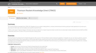 Thomson Reuters Knowledge Direct (TRKD) | DEVELOPER ...
