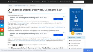 Thomson Default Password, Login & IP List ... - Router-Reset.com