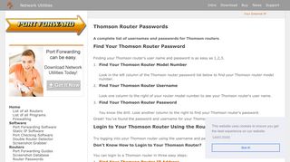 Thomson Router Passwords - Port Forward