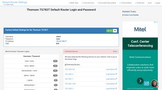 Thomson TG782T Default Router Login and Password - Clean CSS