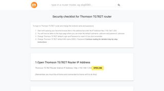 192.168.1.254 - Thomson TG782T Router login and password