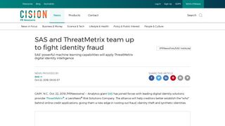 SAS and ThreatMetrix team up to fight identity fraud - PR Newswire