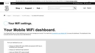 Your MiFi settings - Your Mobile WiFi dashboard. - Three